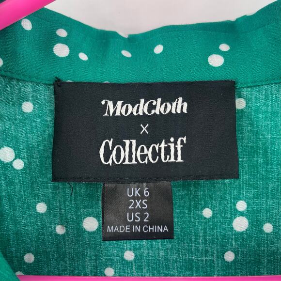 MODCLOTH X COLLECTIF Jumpsuit Size 2 Green Dots Retro Pinup Away You Go Vintage - Picture 3 of 14